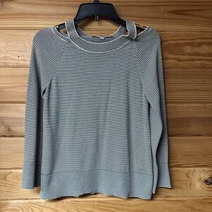 Loft Women's Striped Grey and White Sweater Long Sleeve Size XS
